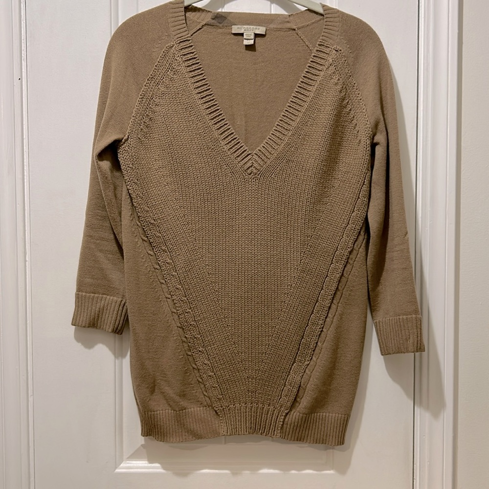 Burberry Brit like new Brown/Tan Cashmere LS soft v neck fitted luxury sweater